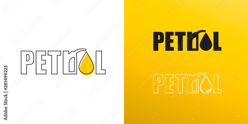 Obraz premium Petrol energy design icon with fuel pump and yellow flat drop of oil isolated on white background. Gas station business logo. Vector set industry symbol illustration