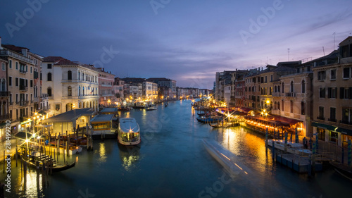 Night Rialto Bridge Panorama in Venice  Italy