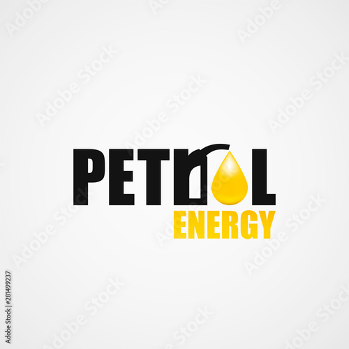 Petrol energy design icon with fuel pump and yellow 3d drop of oil fuel isolated on white background. Gas station business  logo. Vector industry illustration