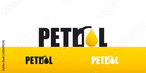 Petrol energy design icon with fuel pump and yellow 3d drop of oil isolated on white background. Gas station business  logo. Vector set industry illustration