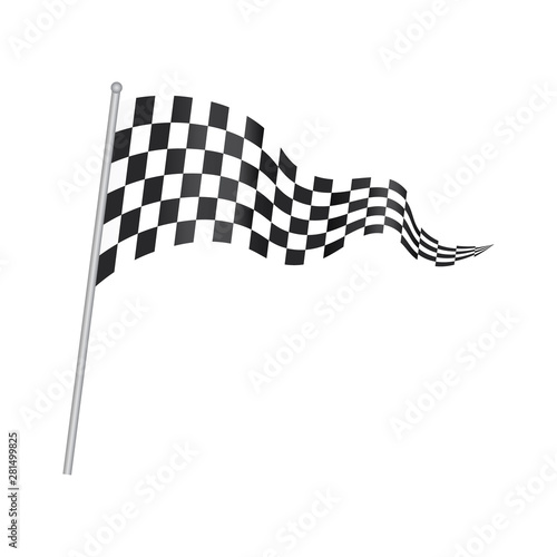 Ckechered formula racing flag. Checkered  auto racing formula 1 developing flag with a stick. Formula oneracing finishing checkered flag, vector sign.