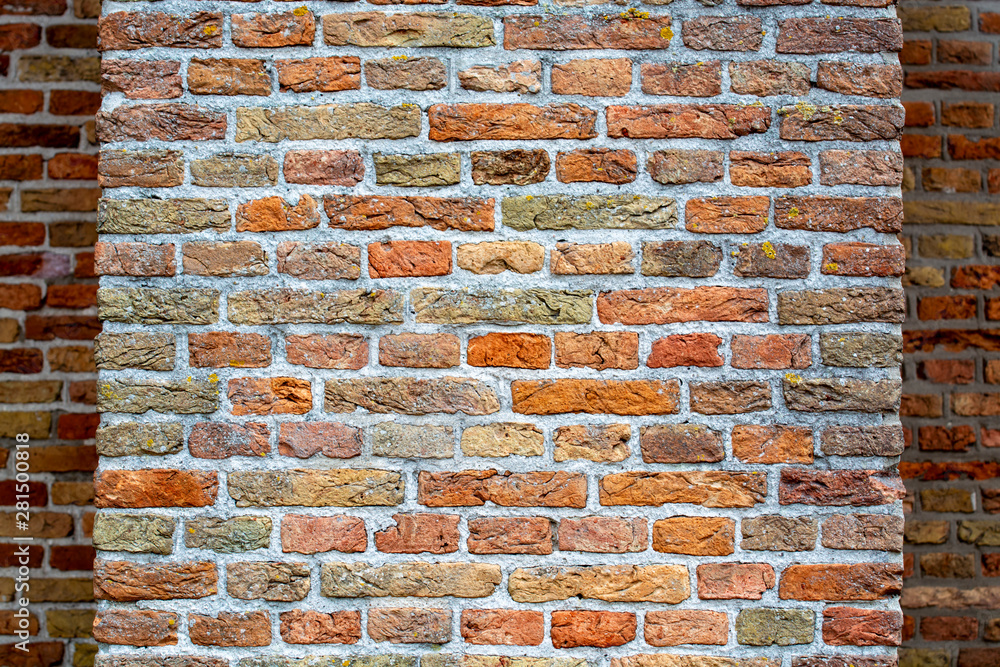 Fototapeta premium Medieval bricks wall, brick structure background or wallpaper