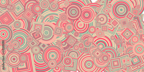 Abstract Generative Art color distributed  circles and Sqares background illustration