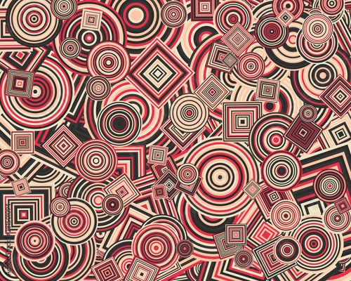 Abstract Generative Art color distributed  circles and Sqares background illustration