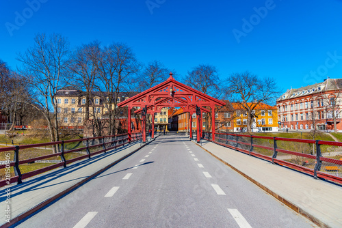 View of the old wooden bridge in Trondheim, Norway photo