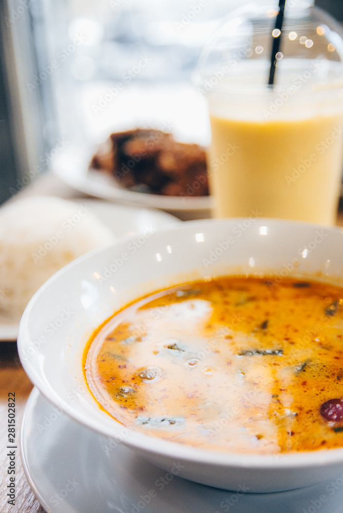 Tom yum soup ,Tom yam is a spicy clear soup typical in Thailand ,Thai Dish Cuisine. Tom yum soup ,Tom yam is a spicy clear soup typical in Thailand ,Thai Dish Cuisine.