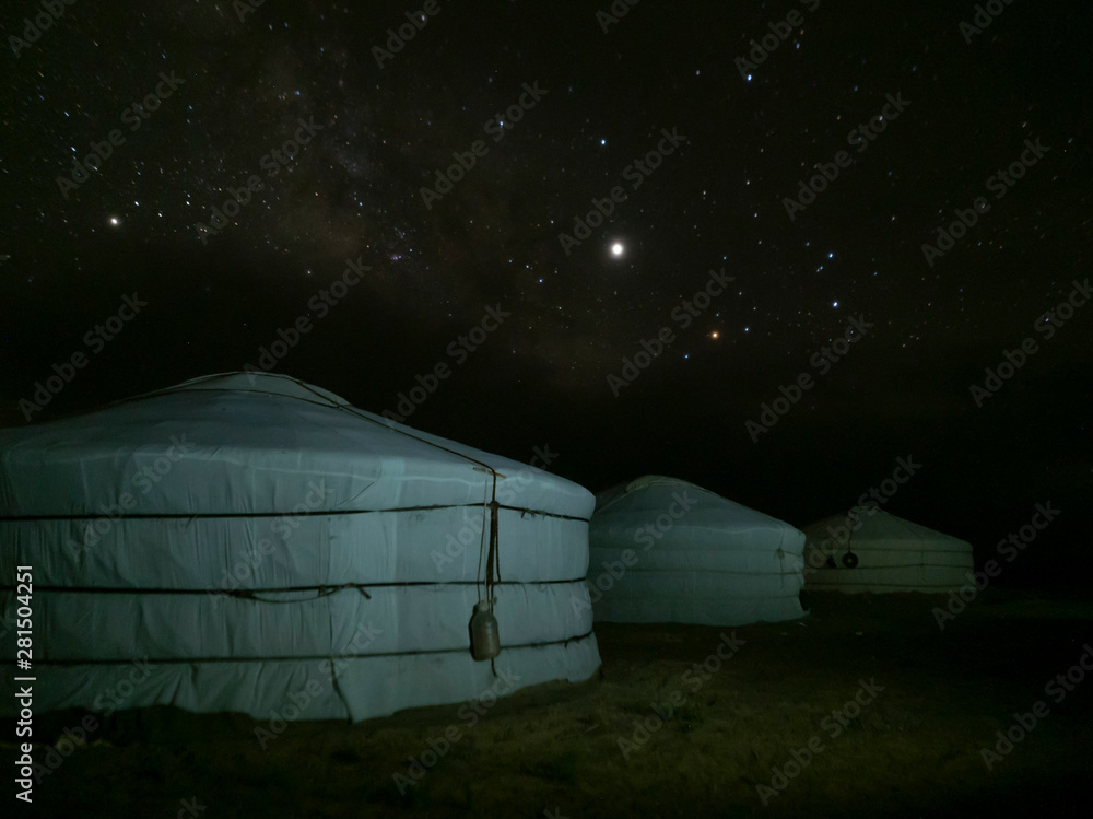 Mongolian Ger and the Milky Way on the background - Gobi Desert, Mongolia