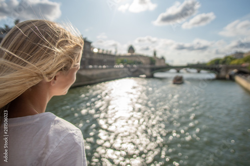 Girl watching Boats on Seine, Paris