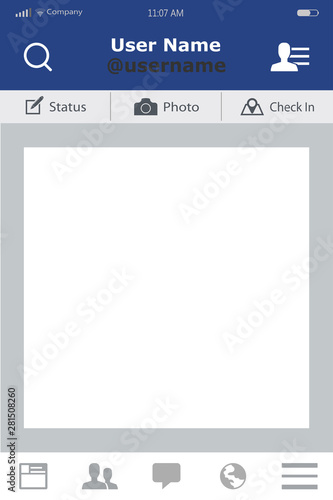 Web site mobile template account. Social network interface app. Mock up for a...
