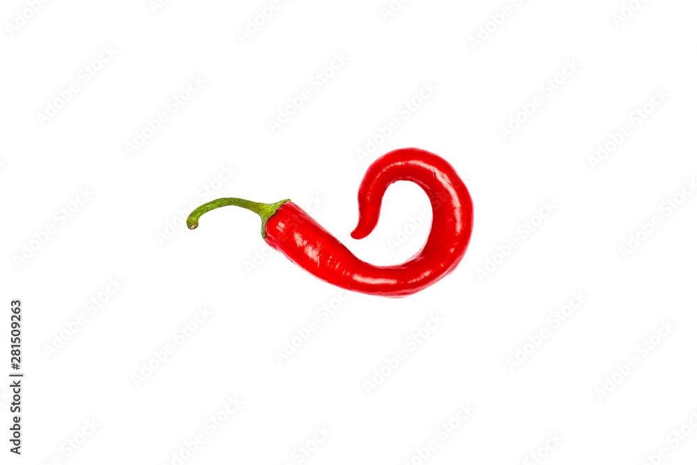Pod of hot chili pepper in a curved shape like a question mark, isolated Pod of hot chili pepper in a curved shape like a question mark, isolated