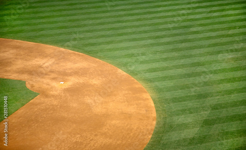 High angle view of second base of baseball field