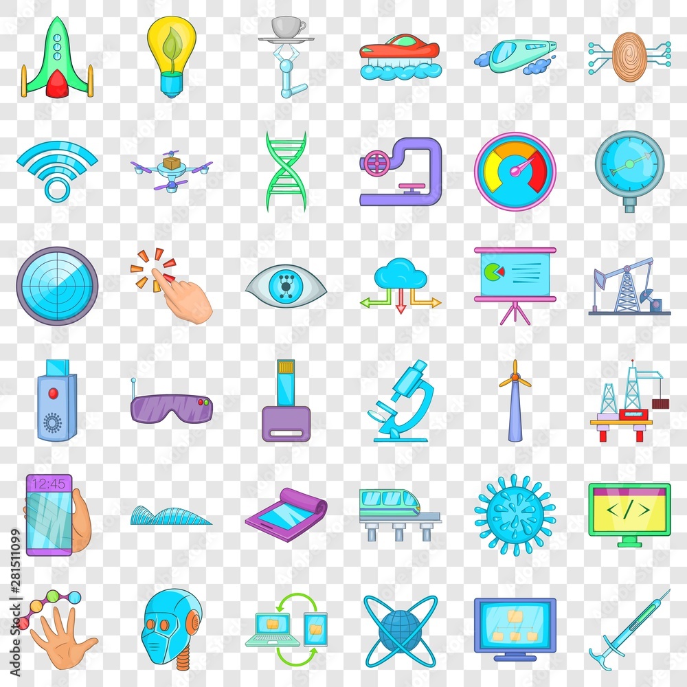 Hi tech icons set. Cartoon style of 36 hi tech vector icons for web for any design
