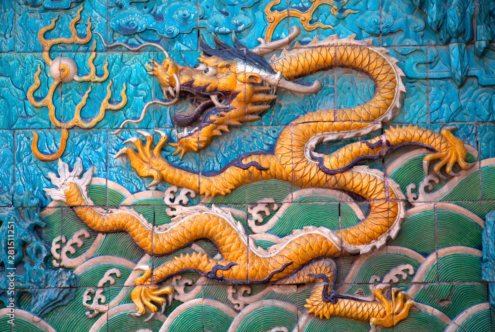 Close up of traditional Chinese dragon on tiles Close up of traditional Chinese dragon on tiles