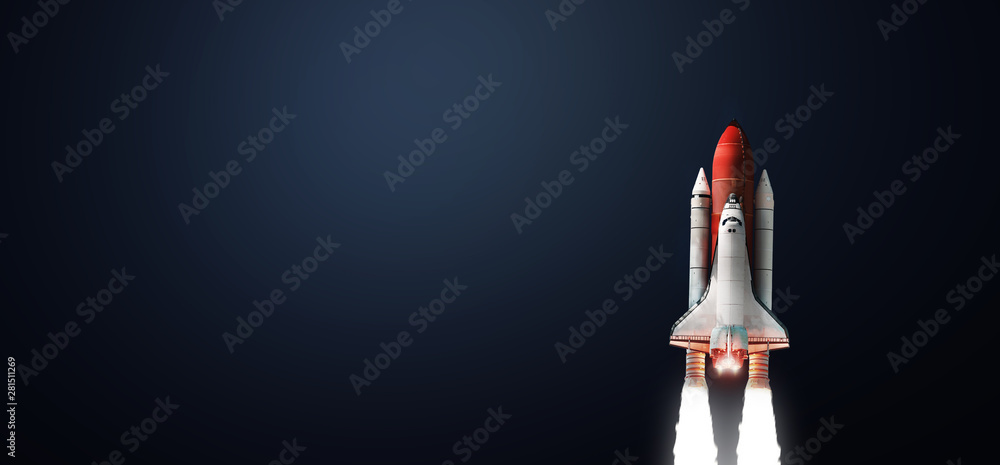 Fototapeta Space shuttle on dark background. Gradient. Space art wallpaper. Elements of this image furnished by NASA