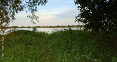 city park with lake