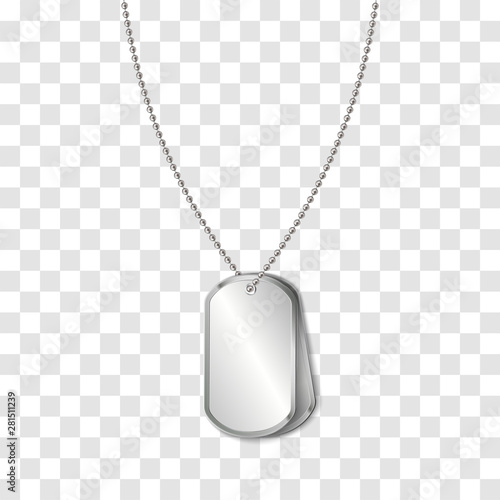Vector identification tags worn by military personnel. Soldier military dog tag on transparent background.