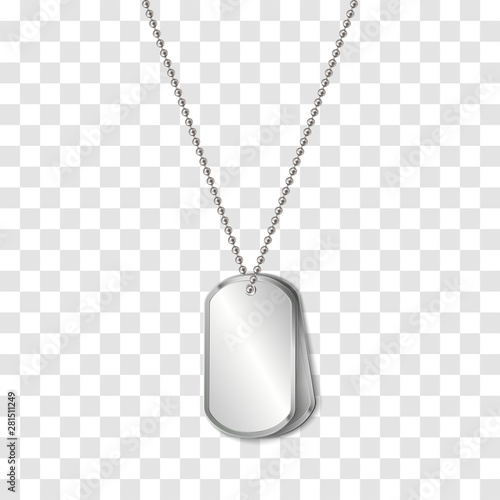 Vector identification tags worn by military personnel. Soldier military dog tag on transparent background. photo