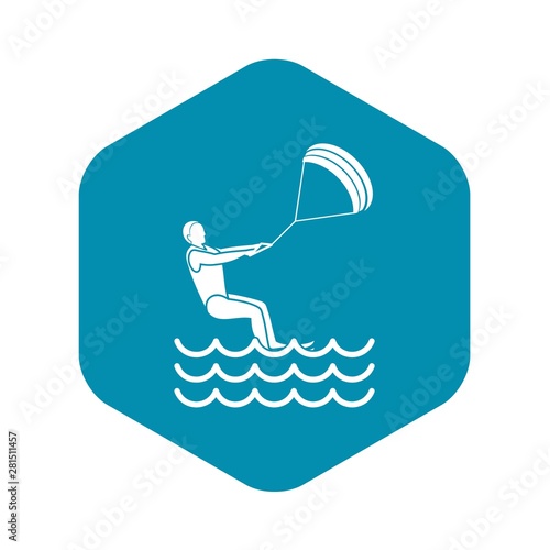 Man takes part at kitesurfing icon. Simple illustration of man takes part at kitesurfing vector icon for web