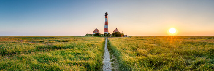 Rideaux Beige Panorama of the Westerheversand Lighthouse at Westerhever in Nordfriesland in the German state of Schleswig-Holstein  © eyetronic