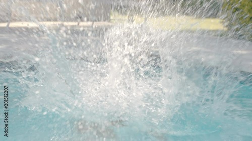 Wallpaper Mural funny little boy jumping in swimming pool splashing enjoying cool water on sunny day child having fun swim on summer vacation at holiday home with excited dog running playfully 4k Torontodigital.ca