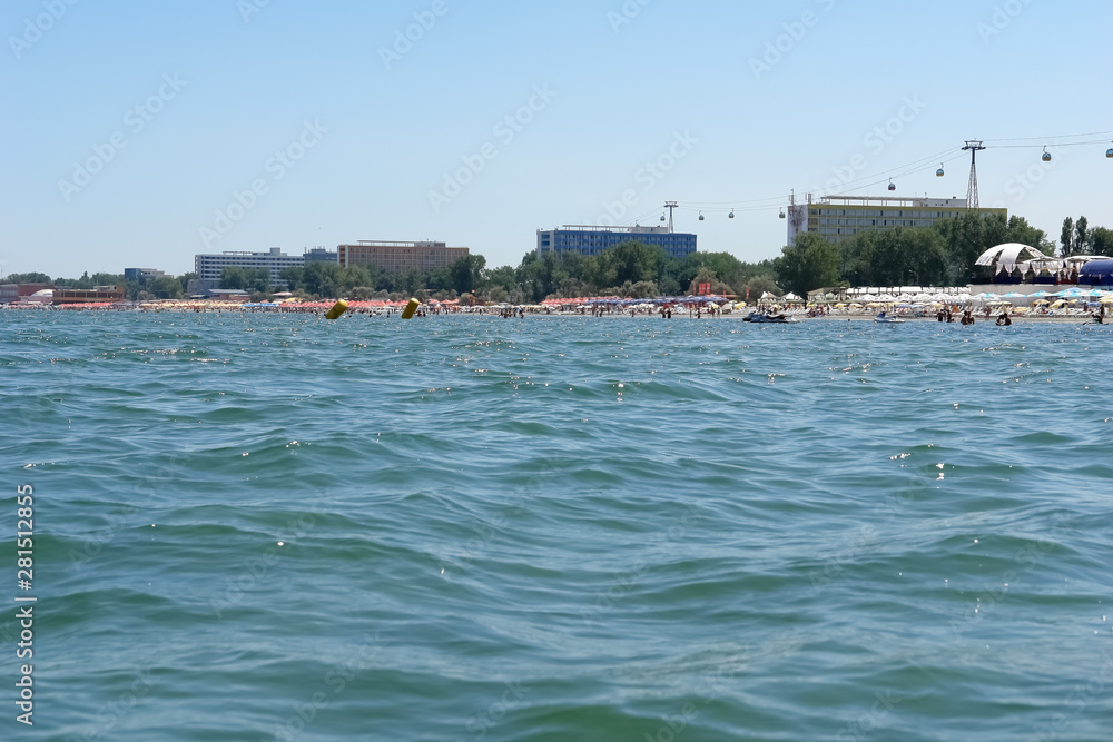 Panoramic view from the sea of the beach resort in Romania. Panoramic view from the sea of the beach resort in Romania.