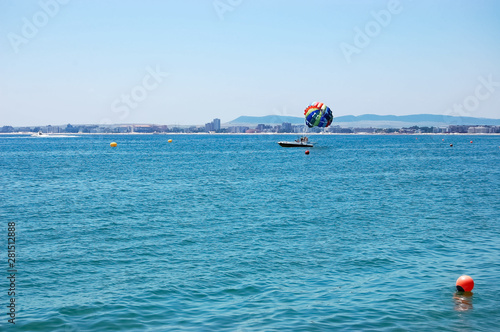 Parasailing off the coast of the Bulgarian resort.