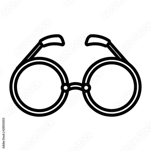 Black-and-white icon is a simple linear fashion glamorous eyeglass sunglasses with round lenses, an accessory for clothing. Vector illustration