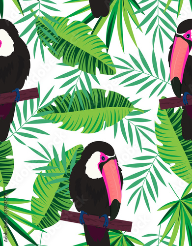 topical seamless pattern with toucans