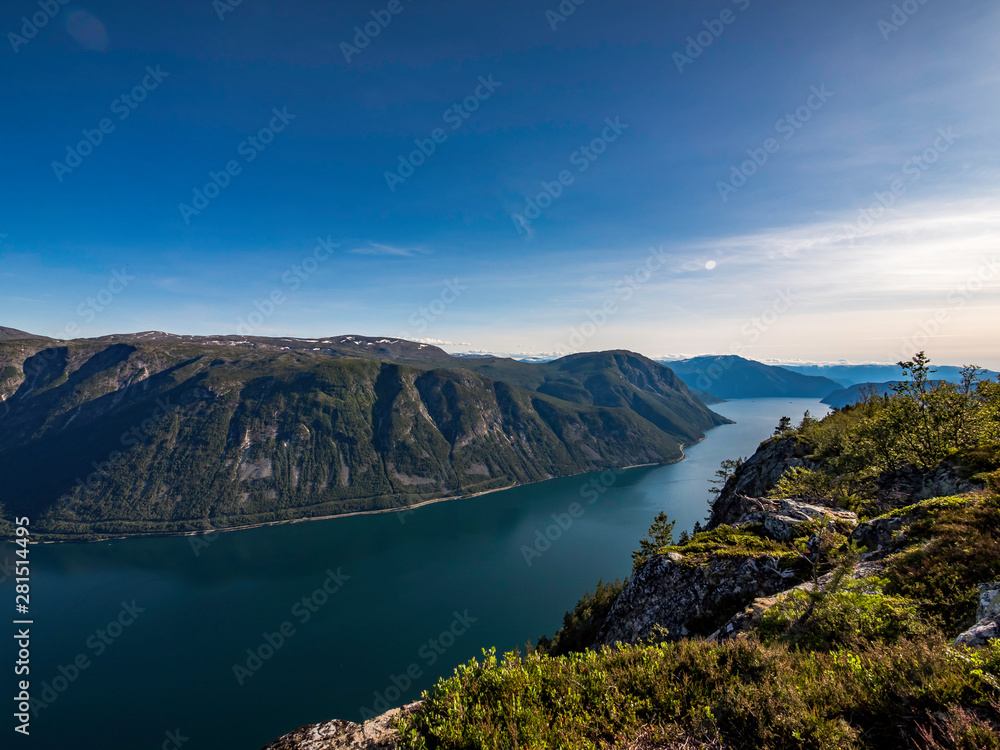 Beautiful scenery on top of a fjord in Norway during summer