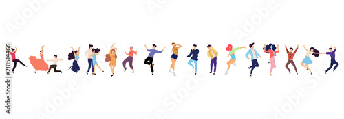 Crowd of young people dancing at club. Big set of characters having fun at party. Flat colorful vector illustration. © Firangiz