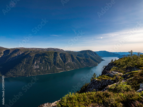 Beautiful scenery on top of a fjord in Norway during summer