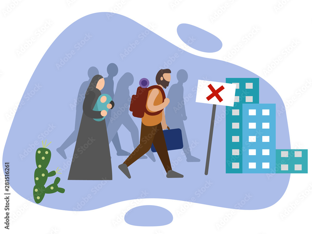 Migrants flat style illustration on white Migrants flat style illustration on white