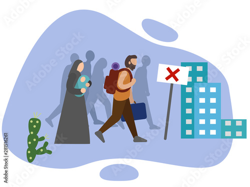 Migrants flat style illustration on white