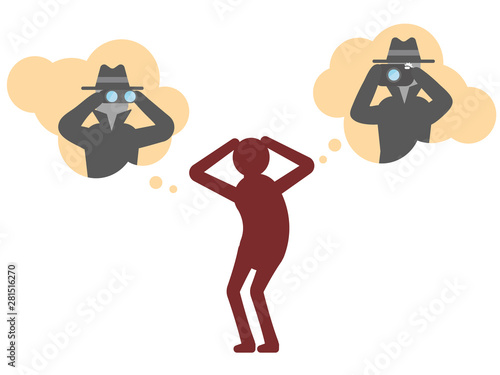 Paranoid flat style illustration on white
