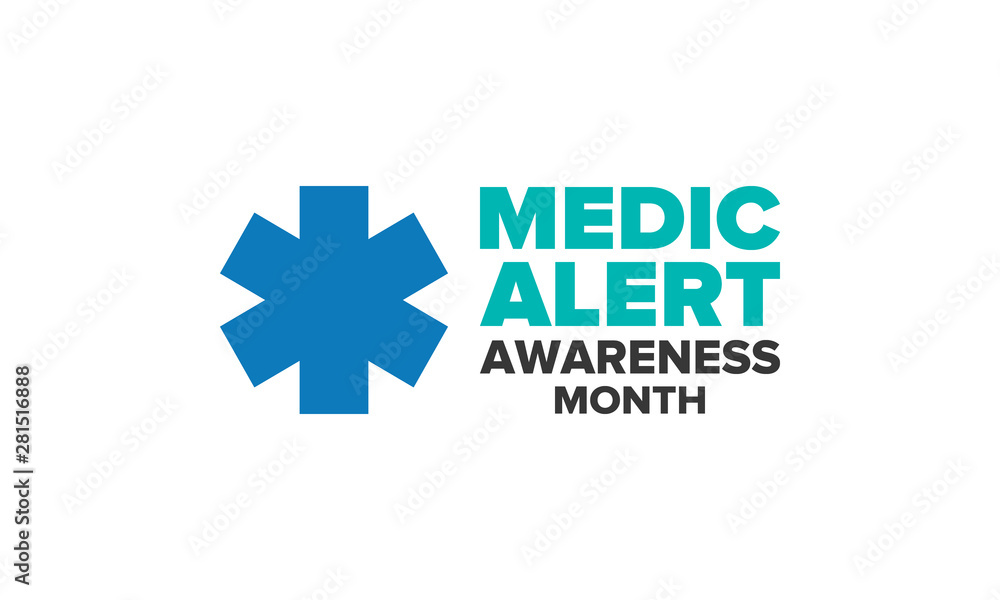 Medic Alert Awareness Month in August. Medical bracelets. First aid, emergency. Medical design. Celebration in United States. Poster, greeting card, banner and background. Vector illustration Medic Alert Awareness Month in August. Medical bracelets. First aid, emergency. Medical design. Celebration in United States. Poster, greeting card, banner and background. Vector illustration