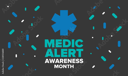 Medic Alert Awareness Month in August. Medical bracelets. First aid, emergency. Medical design. Celebration in United States. Poster, greeting card, banner and background. Vector illustration