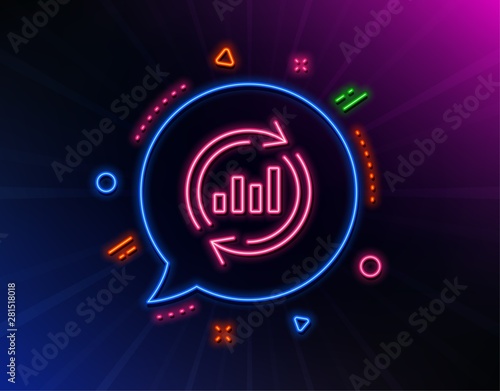 Chart line icon. Neon laser lights. Update Report graph or Sales growth sign. Analysis and Statistics data symbol. Glow laser speech bubble. Neon lights chat bubble. Vector