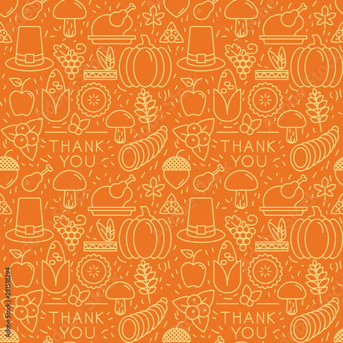 Thanksgiving elements on orange background. Seamless pattern for wallpaper, web sites,wrapping paper,for fashion prints, fabric, design.
