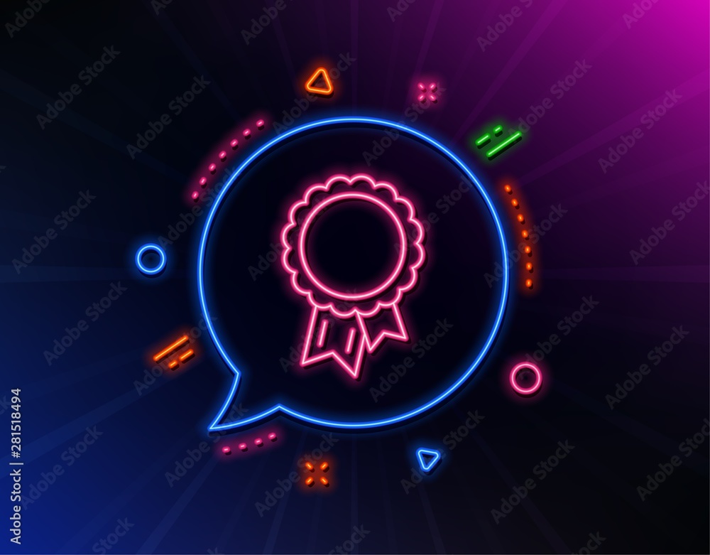 Success line icon. Neon laser lights. Winner medal sign. Award reward symbol. Glory or Honor. Glow laser speech bubble. Neon lights chat bubble. Banner badge with success icon. Vector Success line icon. Neon laser lights. Winner medal sign. Award reward symbol. Glory or Honor. Glow laser speech bubble. Neon lights chat bubble. Banner badge with success icon. Vector