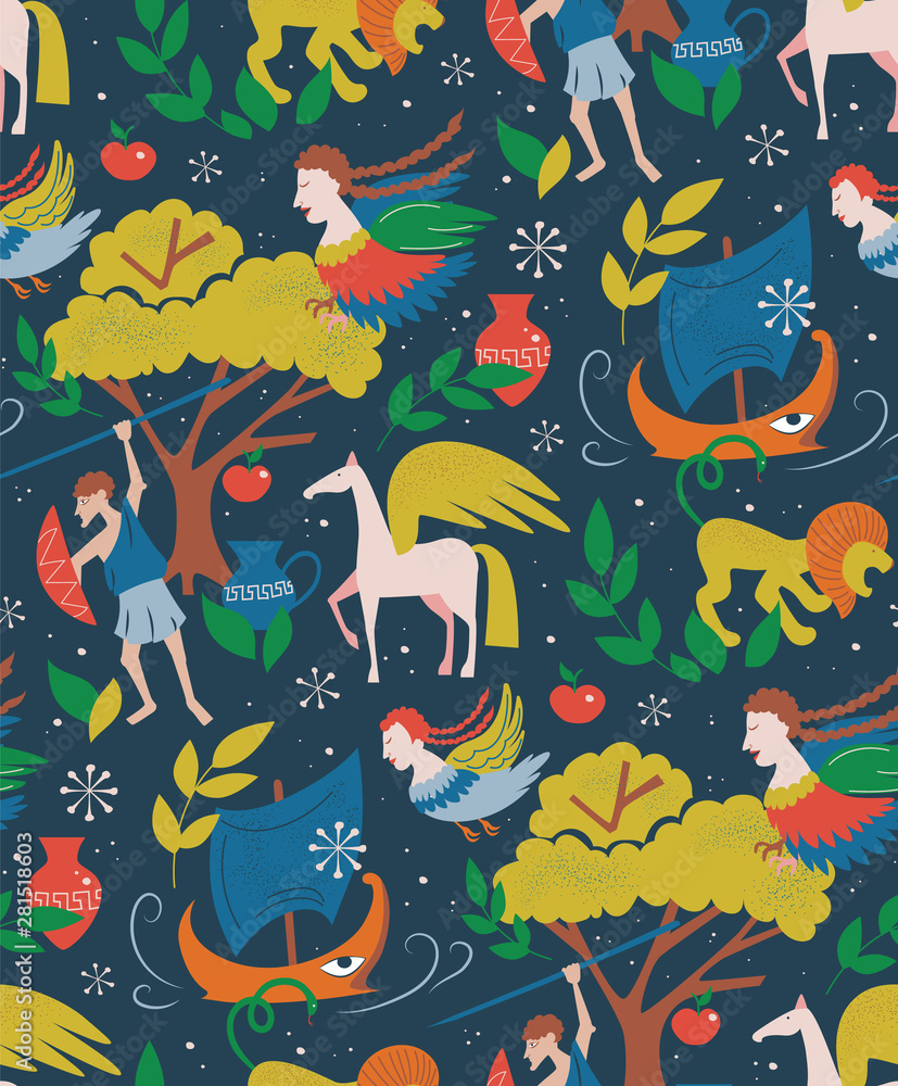 Myths and legends pattern cartoon design for children Myths and legends pattern cartoon design for children
