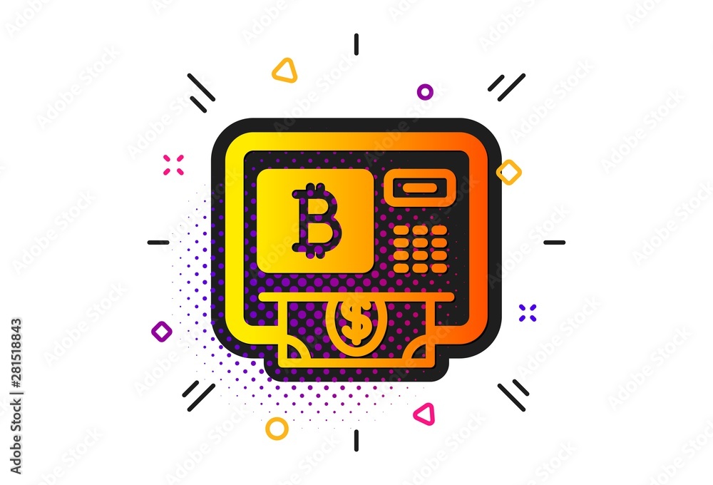 Cryptocurrency cash sign. Halftone circles pattern. Bitcoin ATM icon. Dollar money symbol. Classic flat bitcoin atm icon. Vector Cryptocurrency cash sign. Halftone circles pattern. Bitcoin ATM icon. Dollar money symbol. Classic flat bitcoin atm icon. Vector