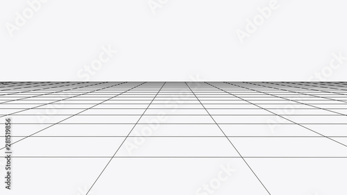 Vector perspective grid. Abstract wireframe landscape. Detailed lines on white background. 3d vector illustration.