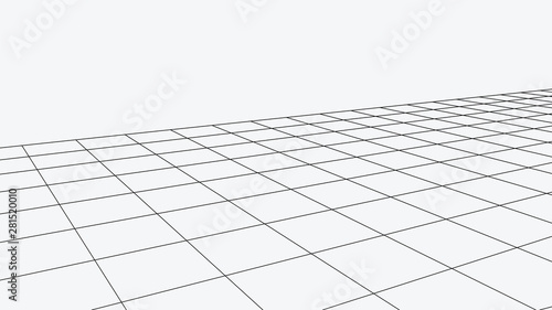 Vector perspective grid. Abstract wireframe landscape. Detailed lines on white background. 3d vector illustration.