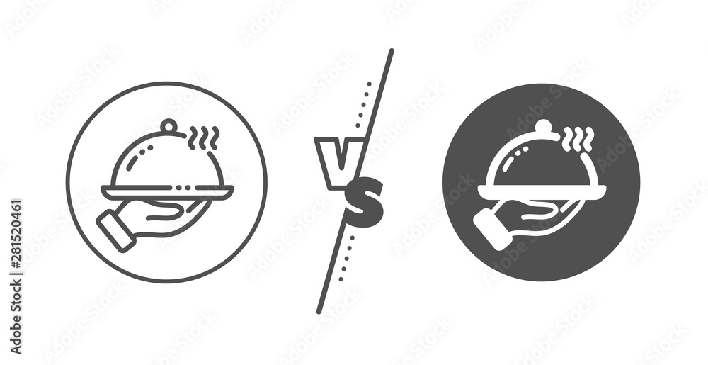 Dinner sign. Versus concept. Restaurant food line icon. Hotel room service symbol. Line vs classic restaurant food icon. Vector Dinner sign. Versus concept. Restaurant food line icon. Hotel room service symbol. Line vs classic restaurant food icon. Vector
