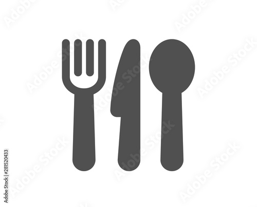 Cutlery sign. Food icon. Fork, knife, spoon symbol. Classic flat style. Simple food icon. Vector