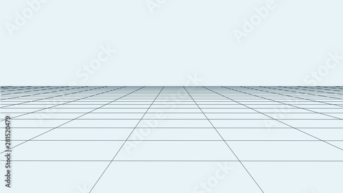 Vector perspective grid. Abstract wireframe landscape. Detailed lines on background. 3d vector illustration.