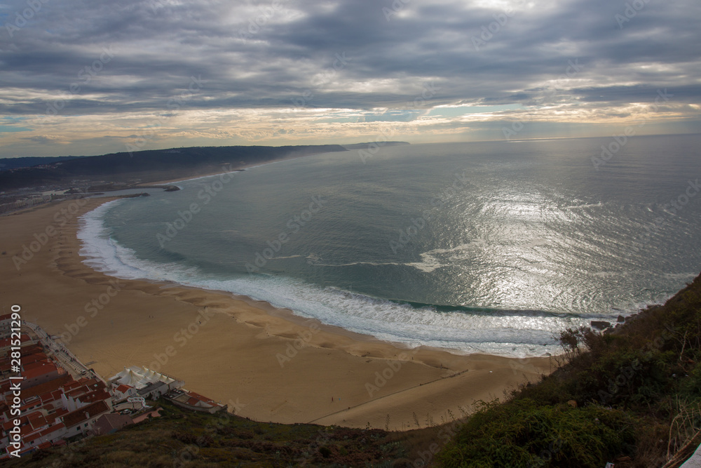 Portugal Cape Nazare - Majestic   aerial  view  on coastline and  beach
