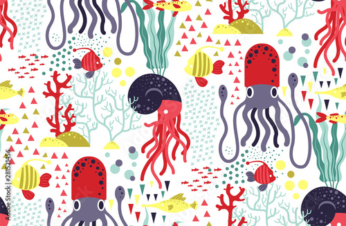 Underwater creatures pattern seamless design graphic