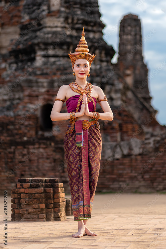 Beautiful women in ancient traditional dress antique costume in Thailand  Stock Photo | Adobe Stock