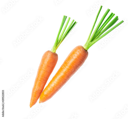 Two carrots isolated on white background. Full depth of field.